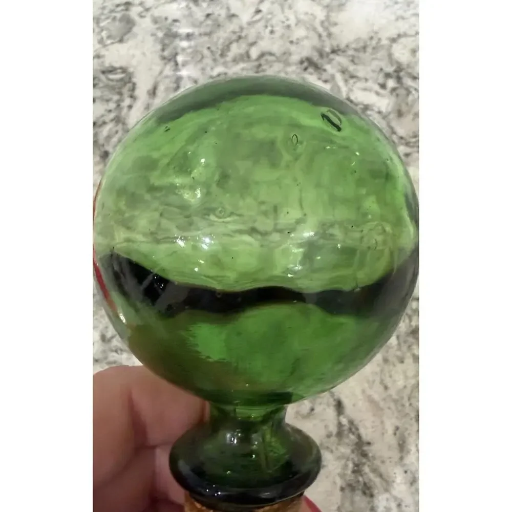 Vintage Hand Blown Emerald Green Glass Ball Decanter Stopper Replacement w/ Cork
